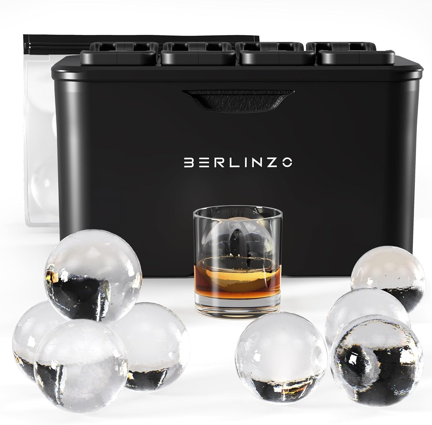 Berlinzo Premium Clear Ice Ball Maker Mold – 8 x 2.4" Crystal Clear Ice Spheres