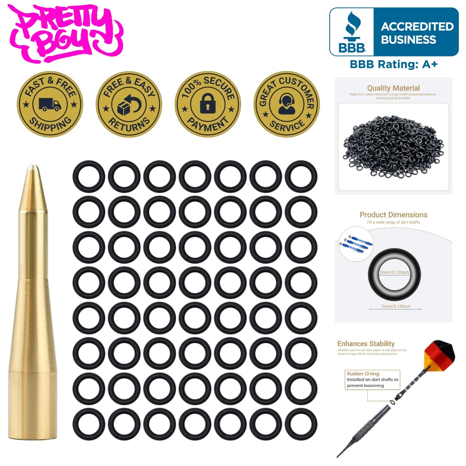 Dart Accessory: O-Ring Applicator Tool + 200 Pcs 2BA Rubber O-Rings Dart Washers