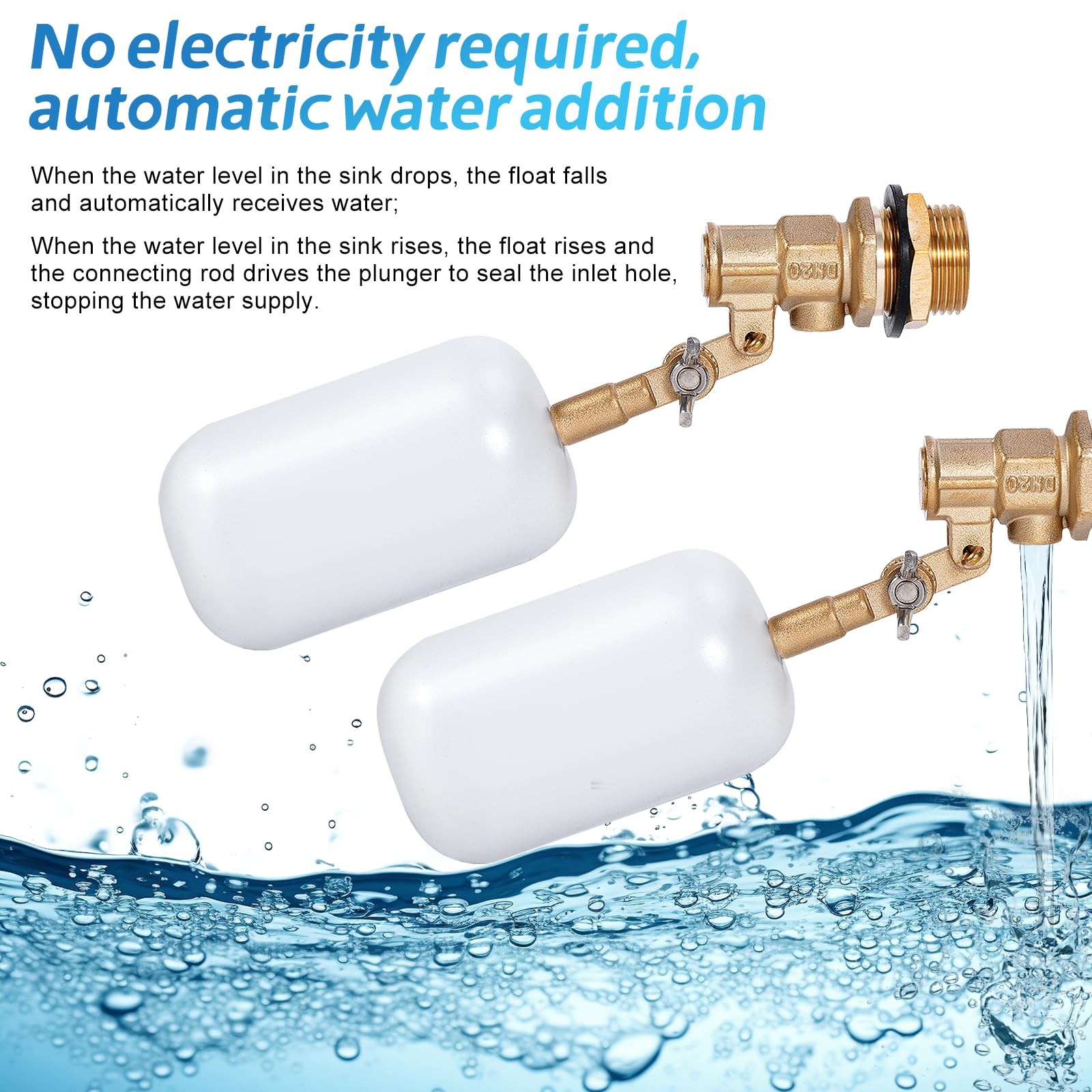 Float Valve 3/4 inch, Brass Water Float Valve with Adjustable Arm, Float Ball...