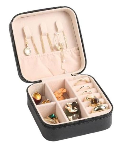 OceeK Travel Jewelry Case Box Organizer, PU Leather Small Jewelry 3.9x3.9 Black
