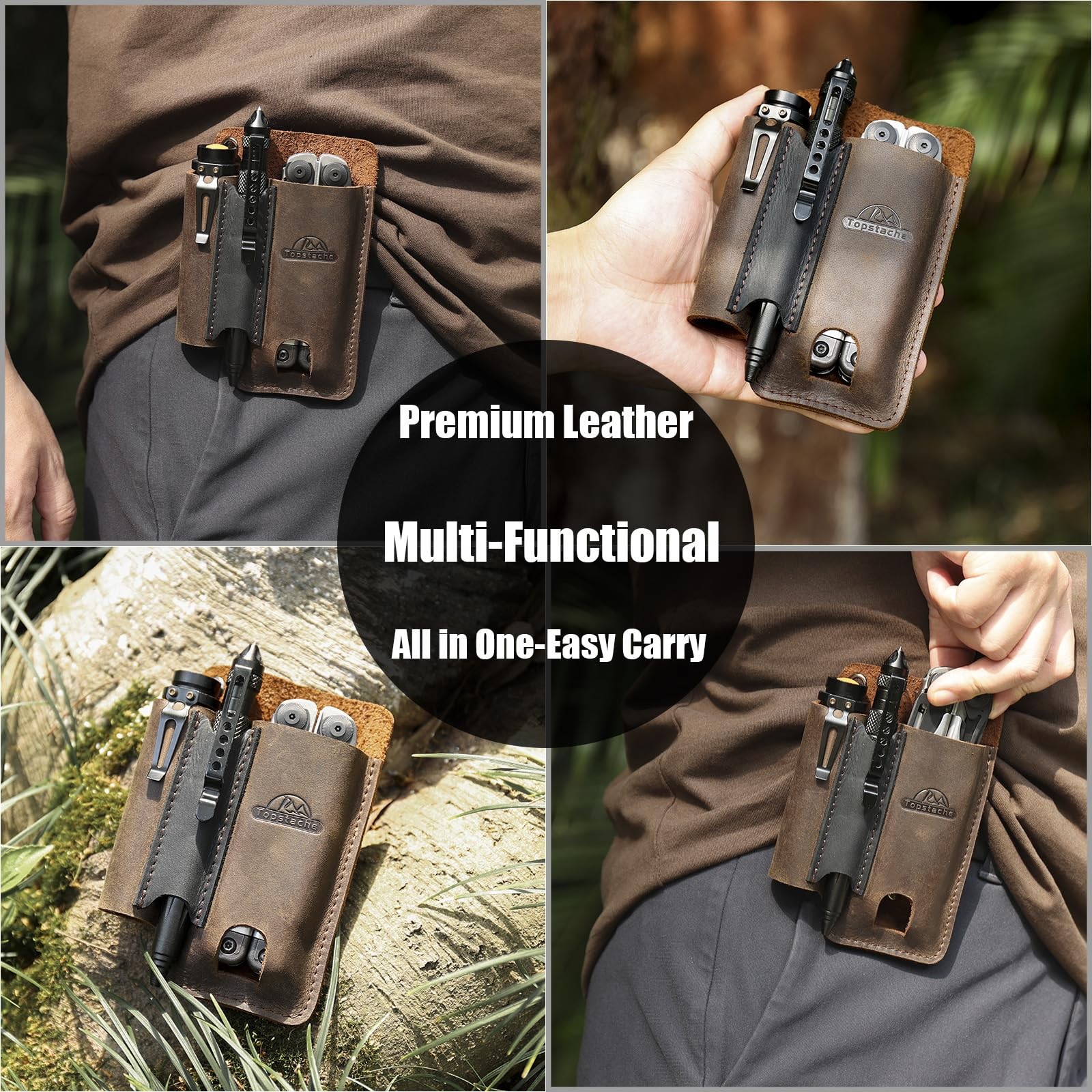 Leather Multitool Sheath with Belt Clip - Multi Tool Holster for Belt - EDC B...