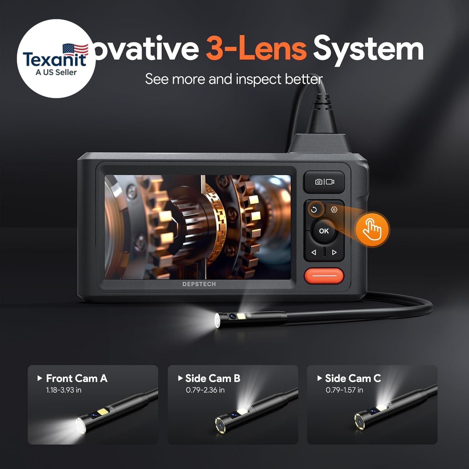 50Ft Sewer Camera, 1080P HD Triple Lens Borescope, 5" IPS Screen Endoscope with