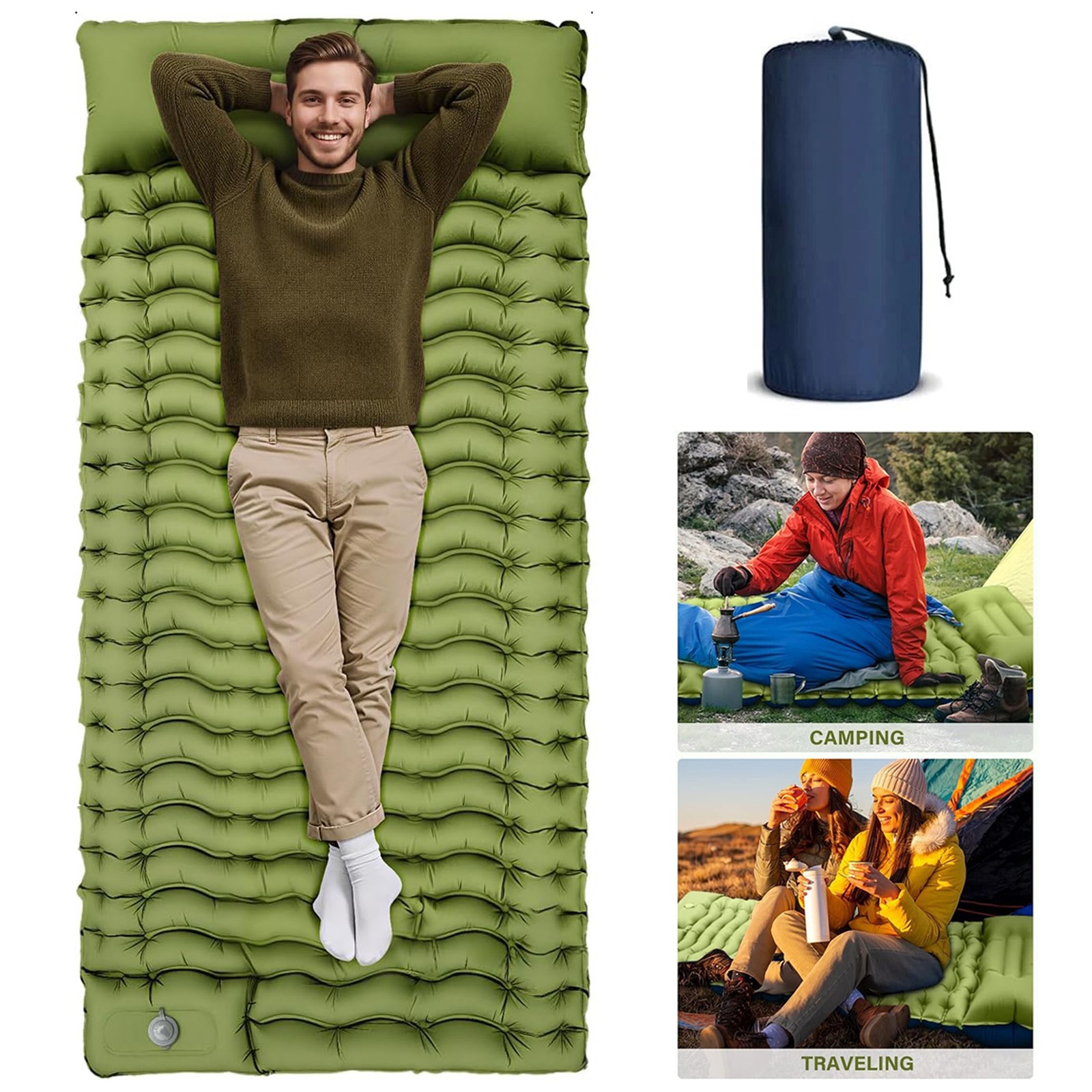 Camping Sleeping Pad, Ultralight Camping Mat with Pillow Built-in Foot Pump