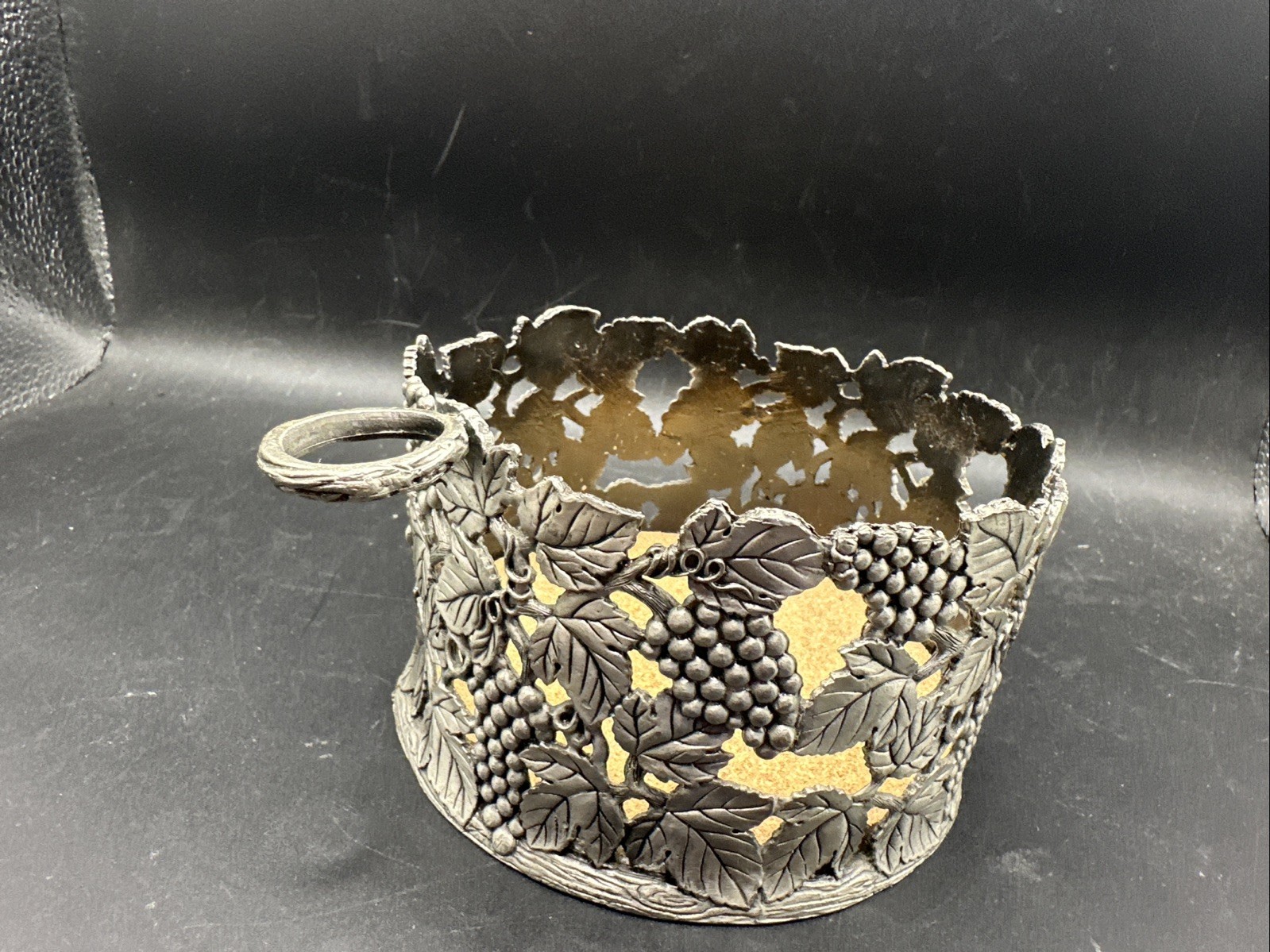 Vintage Pewter Grape Vine Wine Bottle Holder