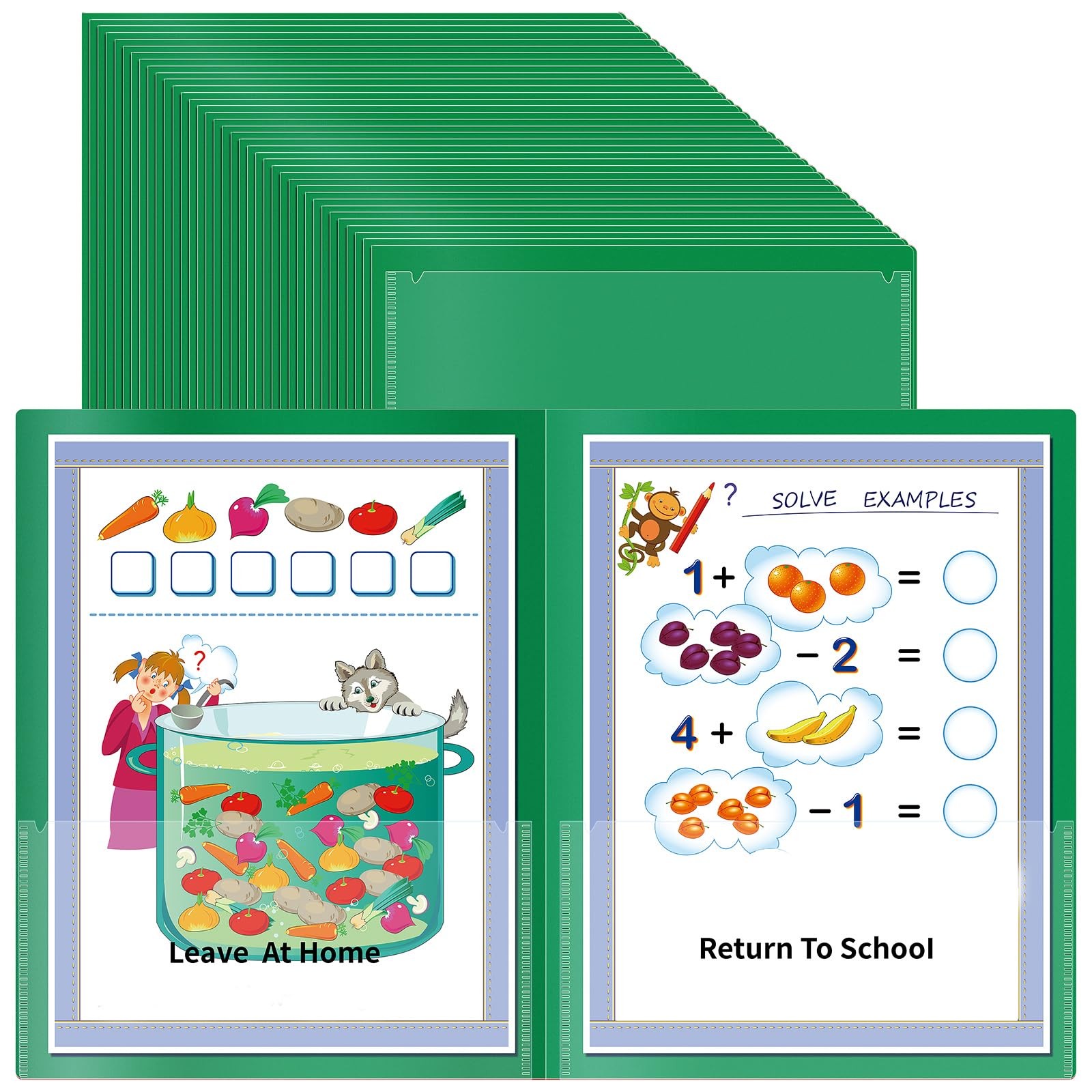 36 PCS Green Parent Teacher Communication Folder Clear Front Pocket Home School