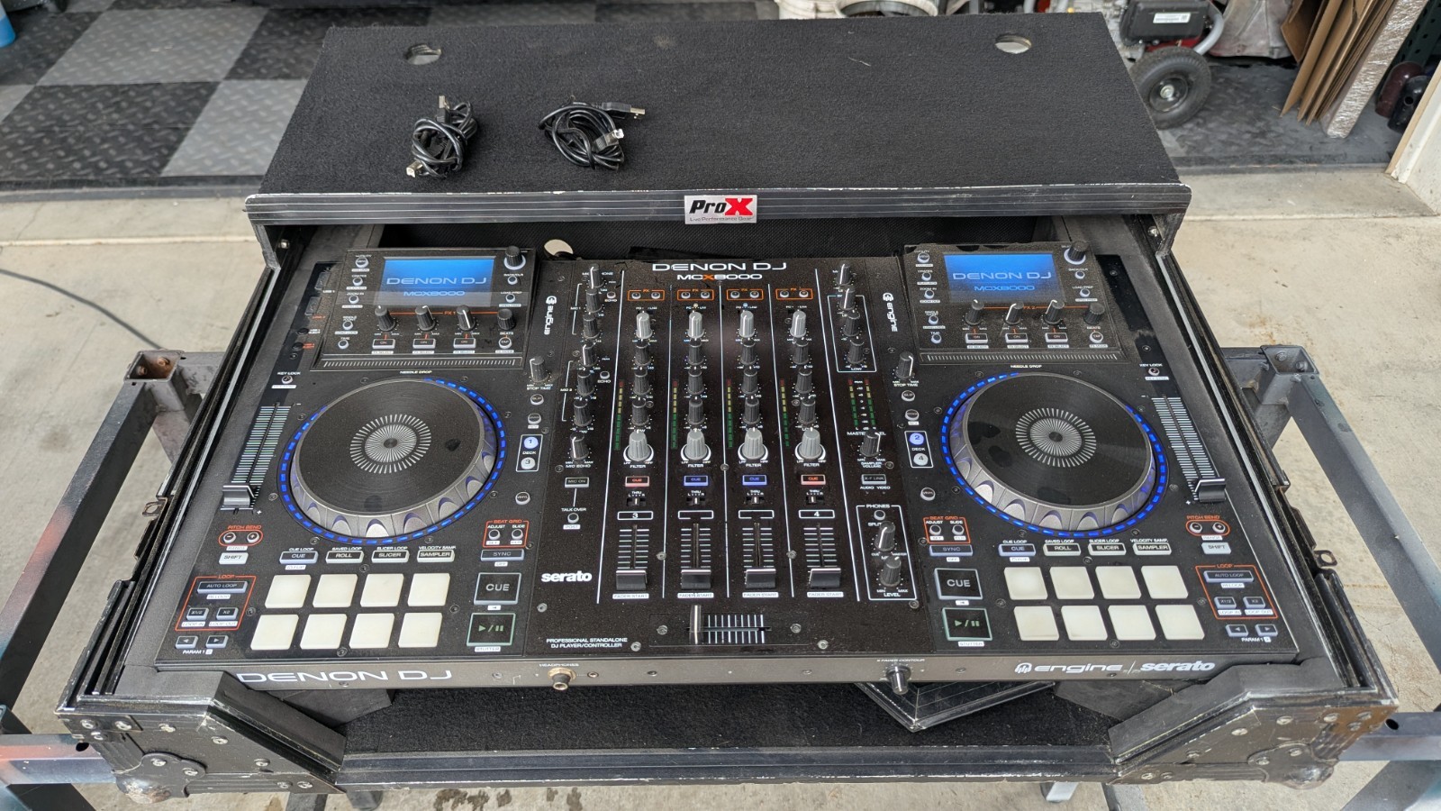 Denon DJ MCX8000 w/ ProX Flight Case & Sliding Laptop Shelf - Pro DJ System