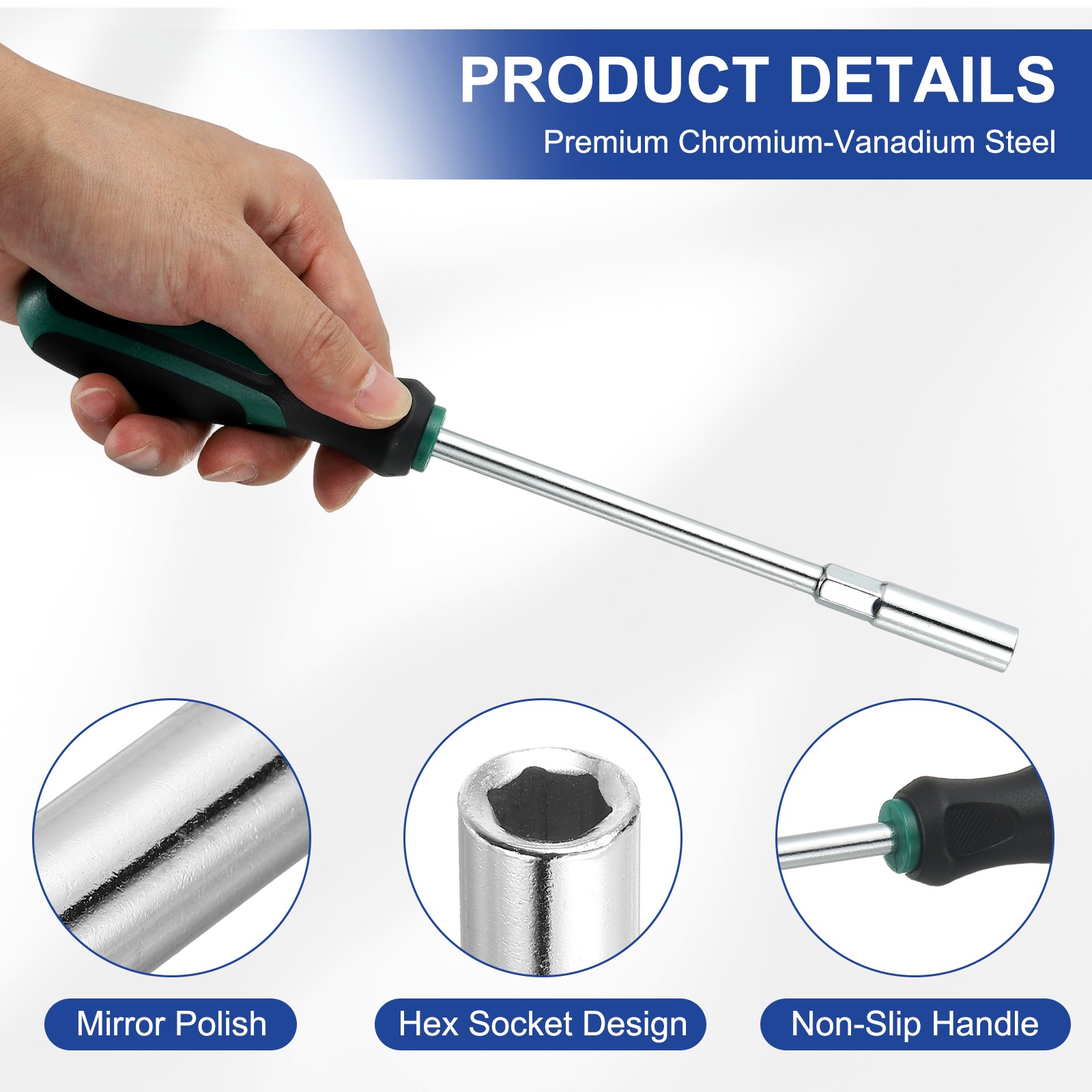 2Pcs Metric Nut Driver 7mm Bit Driver Socket Screwdriver with Handle Green/Blcak