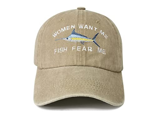 Women Want Me Fish Fear Me Hats for Men Women Want Me Fish Fear Me - Khaki
