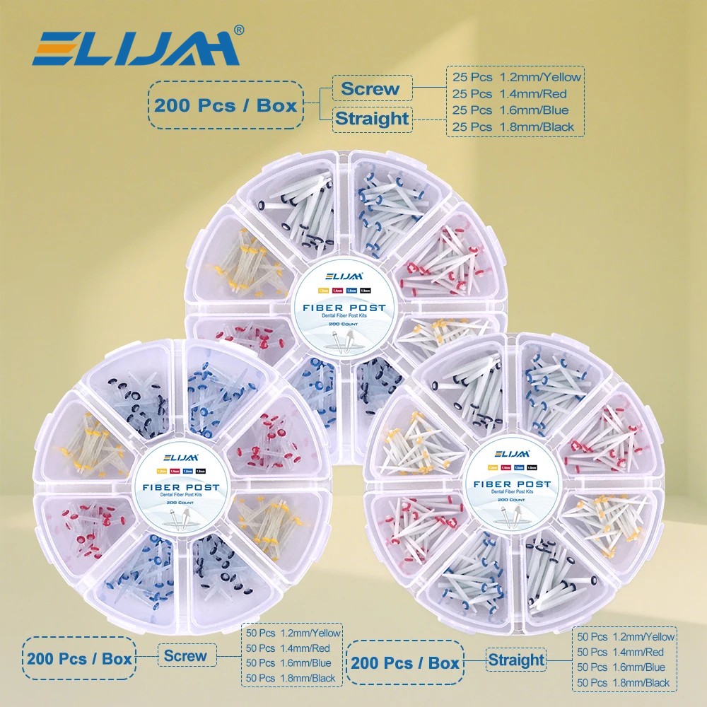 Dental Fiber Post Kit Screw/Straight Post Quartz Glass Thread Pile 200Pcs/Box