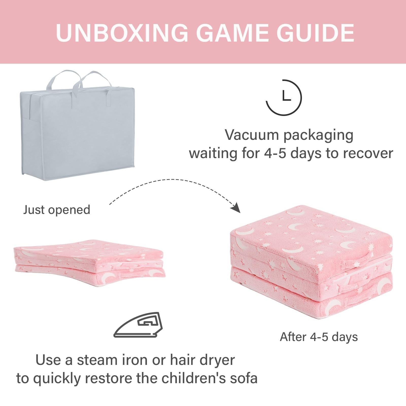 Foldable Floor Mattress for , Glow in The Dark Pink Moon Washable Tri Folding...