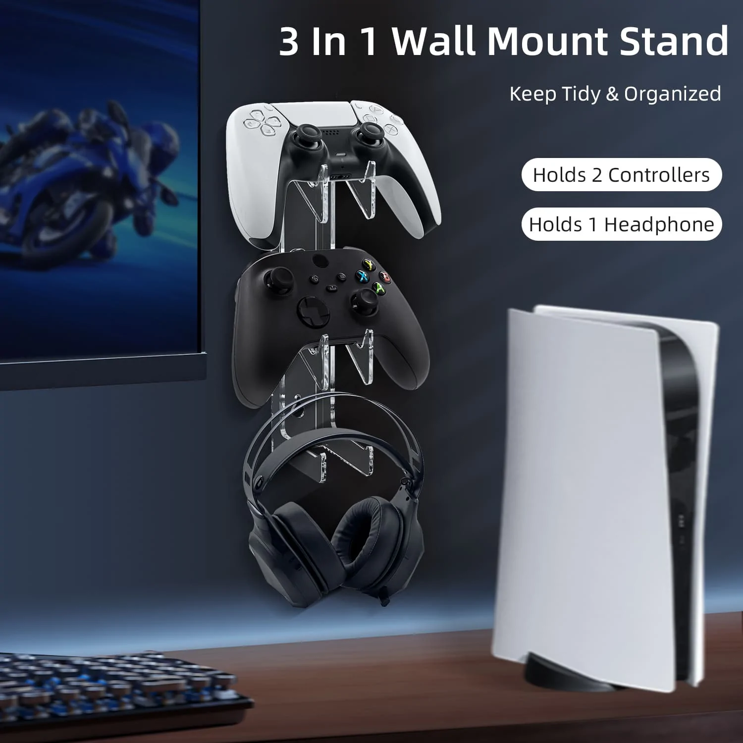 Wall Mount Stand for PS5/PS4/Xbox/Switch Controller & Headphone - Transparent
