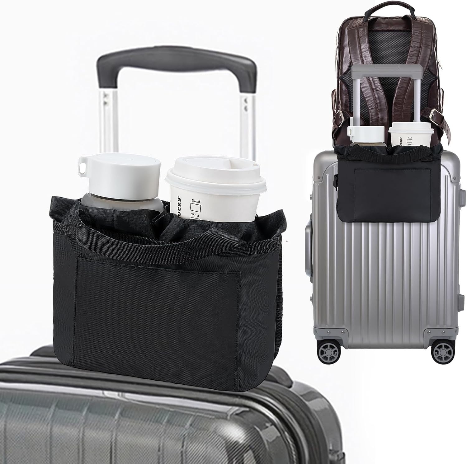 Multifunctional Luggage Travel Cup Holder for Suitcases Free Hand Drink Black