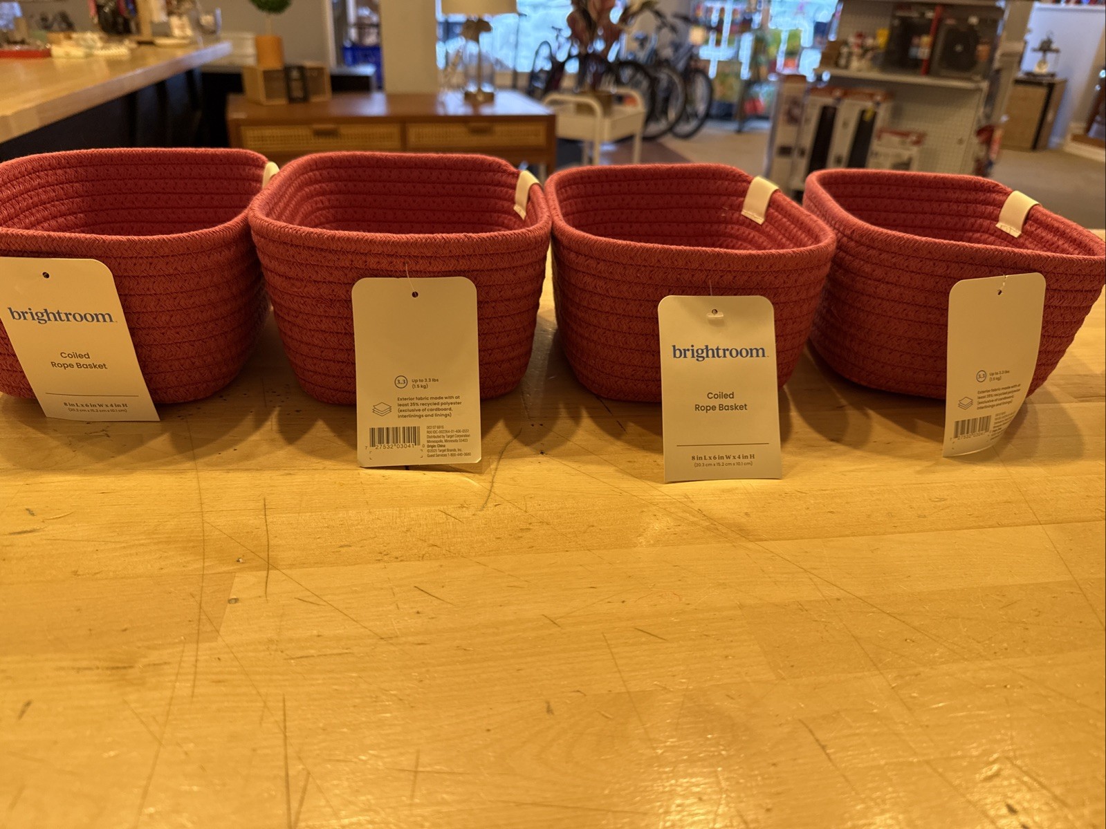 Bright Room Coiled Rope Basket 8 Inch Length By 6 Inch Wide By 4 Inch High Pink