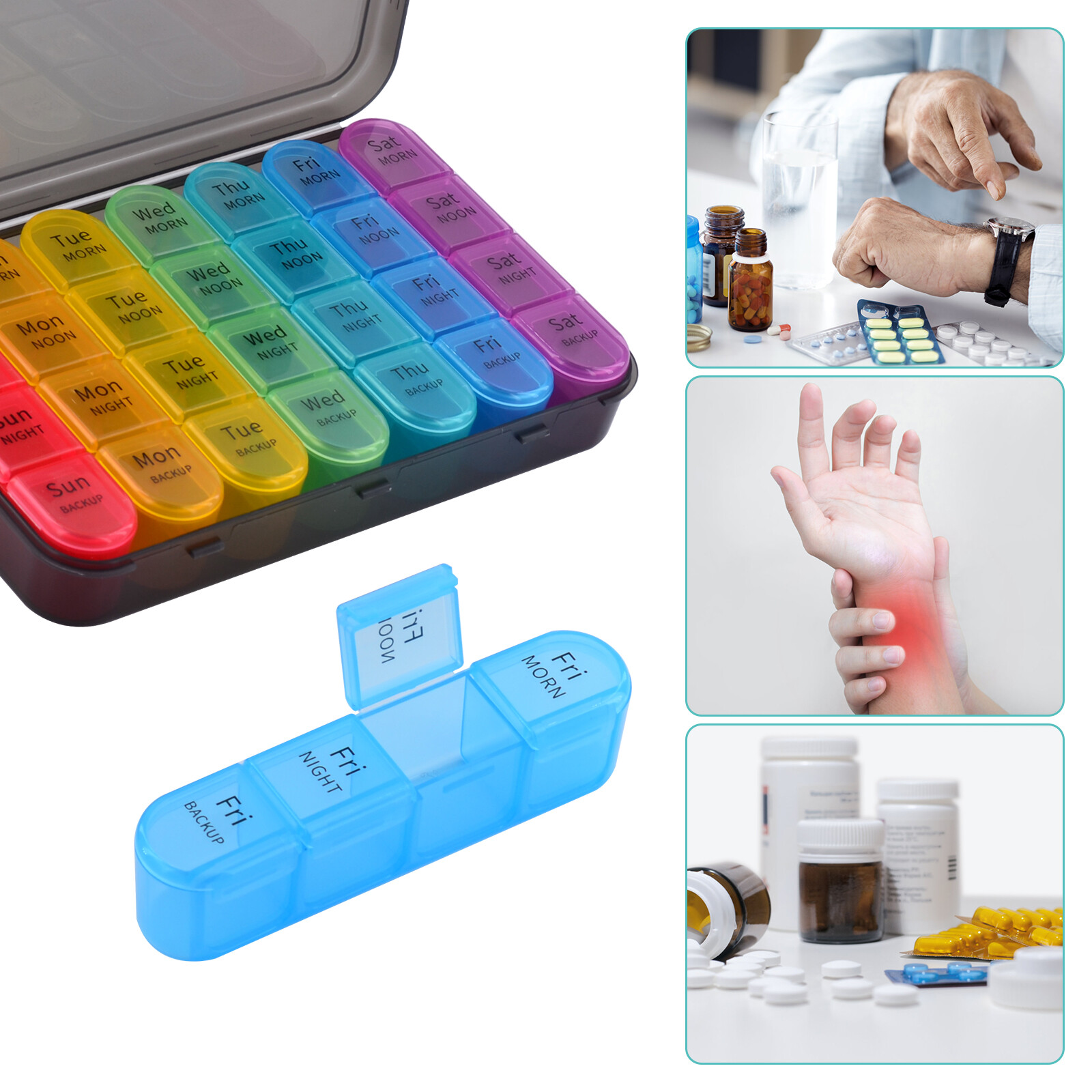 Weekly Pill Box Organizer 4 Times a Day 7 day Pill Boxes Organizer Case Medicine