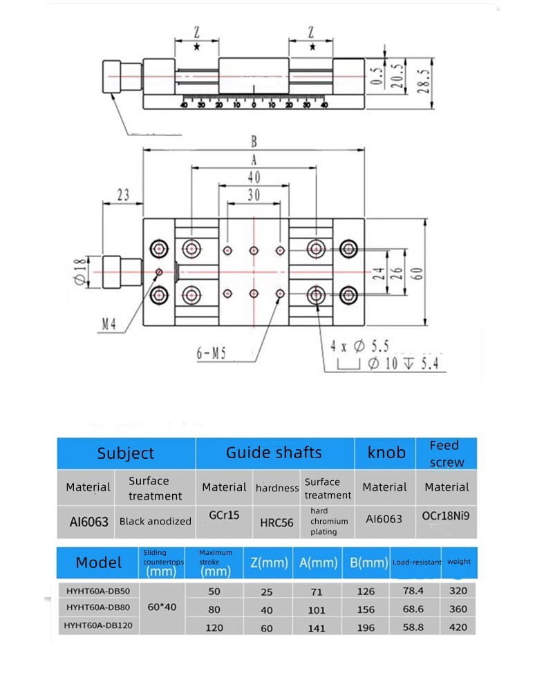 X-Axis CNC Micro workbench Manual bilayer slide table 120mm stroke 60A-DB120-2