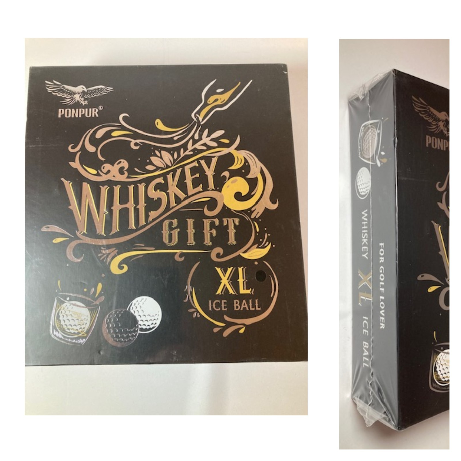 Ponpur Whiskey Gift Set XL Stainless Steel Ice Ball Chillers Golf Lover NEW