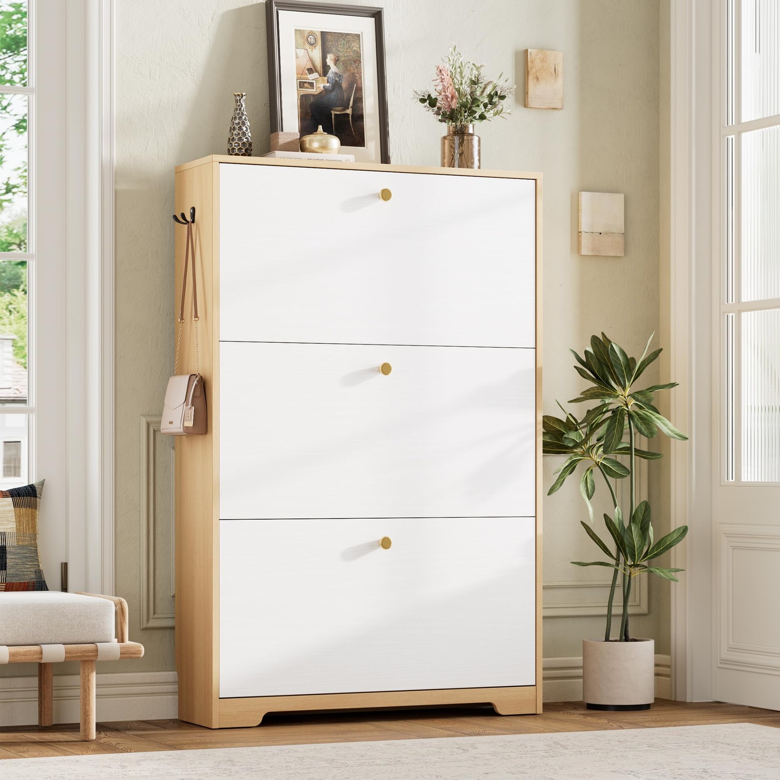Shoe Storage Cabinet for Entryway, Morden Shoe Cabinet, Freestanding Shoe Rac...