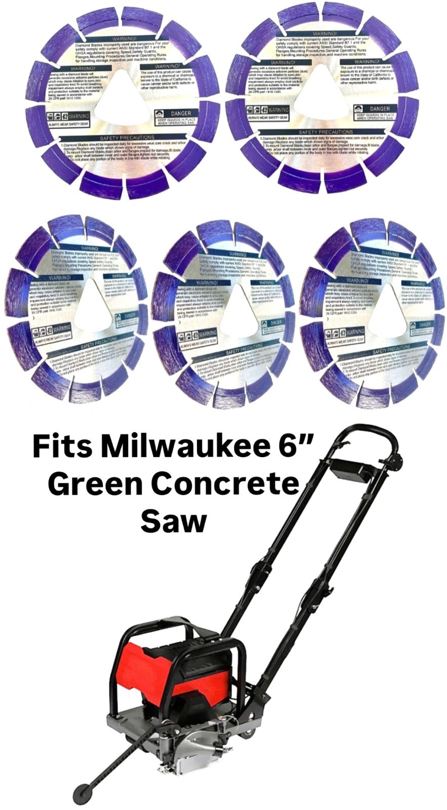 6'' Purple early entry diamond blade for Milwaukee mxf316 Green Concrete Saw 5pk