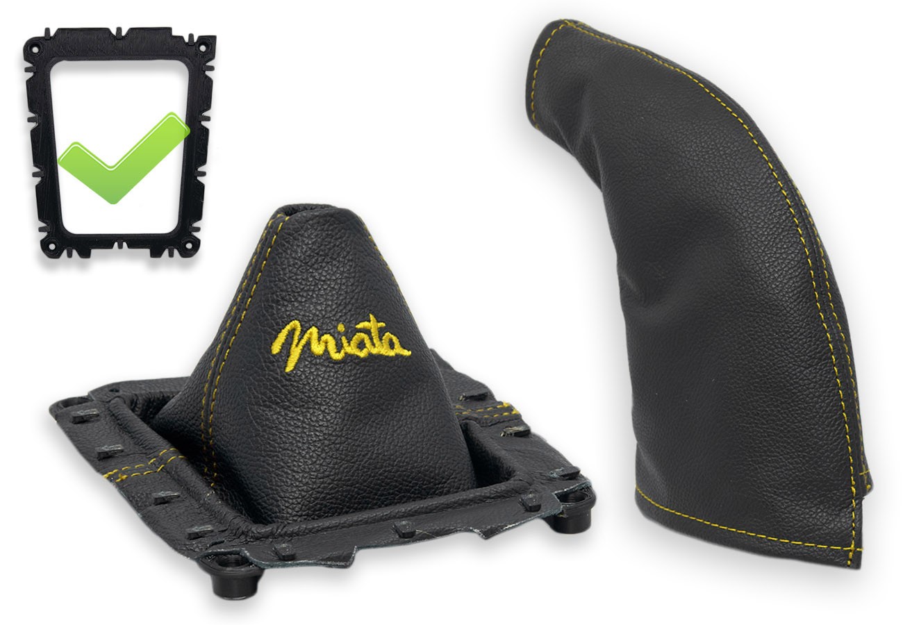 FOR MAZDA MX-5 NA 89-97 GEAR + EBRAKE GAITER LEATHER EMBROID Miata YELLOW FRAME
