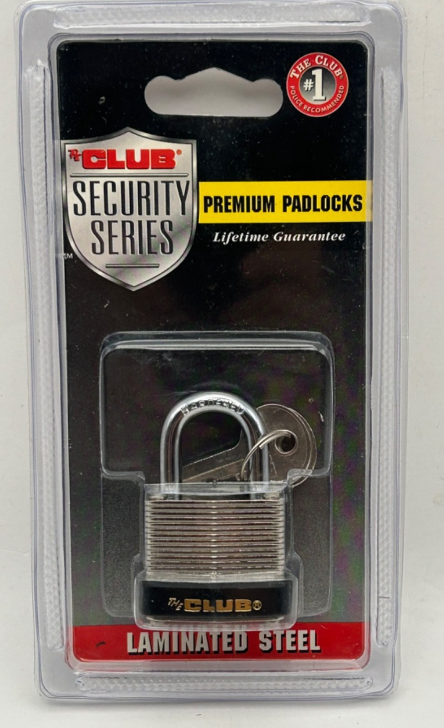 The Club UTL812 Laminated Steel Padlock NOS Factory Sealed 30mm 2 Keys Taiwan