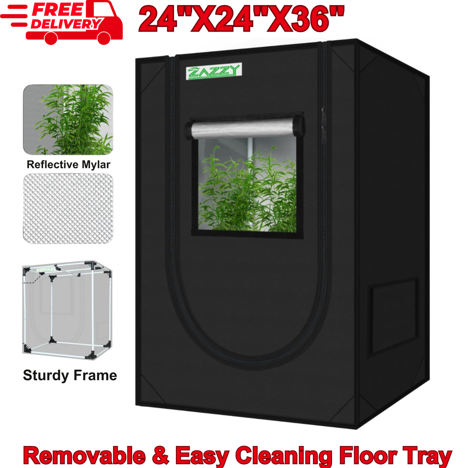 24"x24"x36" 600D Hydroponic Mylar Grow Tent Reflective Garden Growing Room 2'