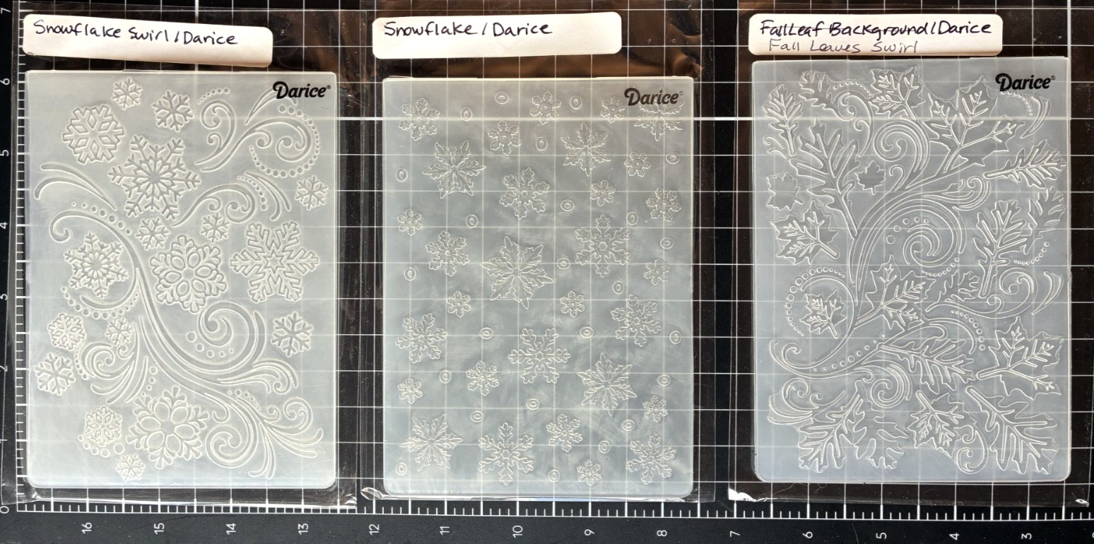 Darice Embossing Folders FALL LEAVES, SNOWFLAKES BACKGROUND, SNOWFLAKE SWIRL