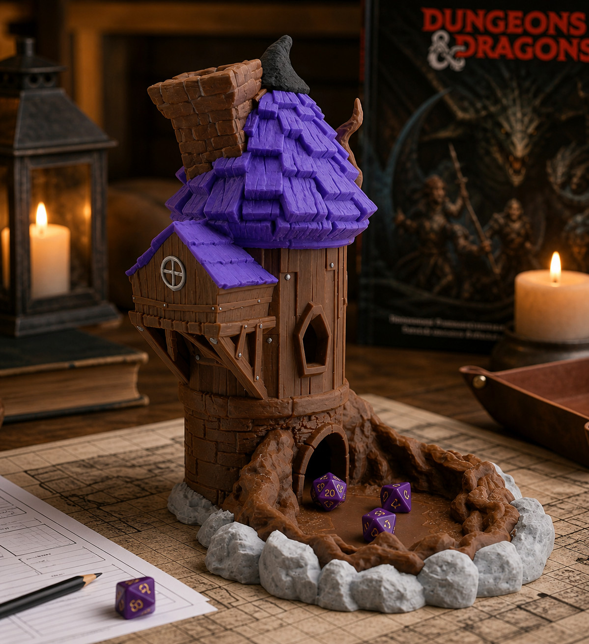 Enchanted Grove Wizard Dice Tower – 3D Printed Fantasy RPG Dice Roller | Dice