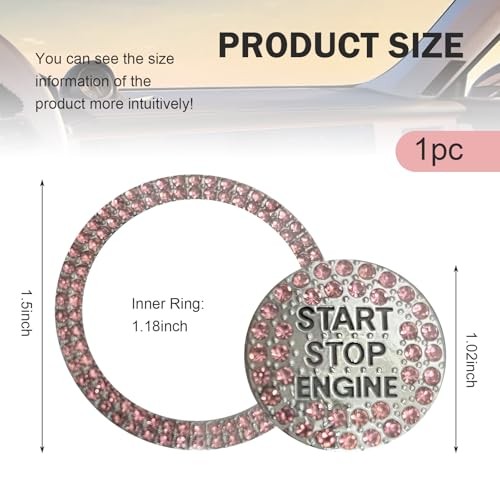 2 PCS Bling Crystal Push Start Button Cover Stickers, Sparkling Pink