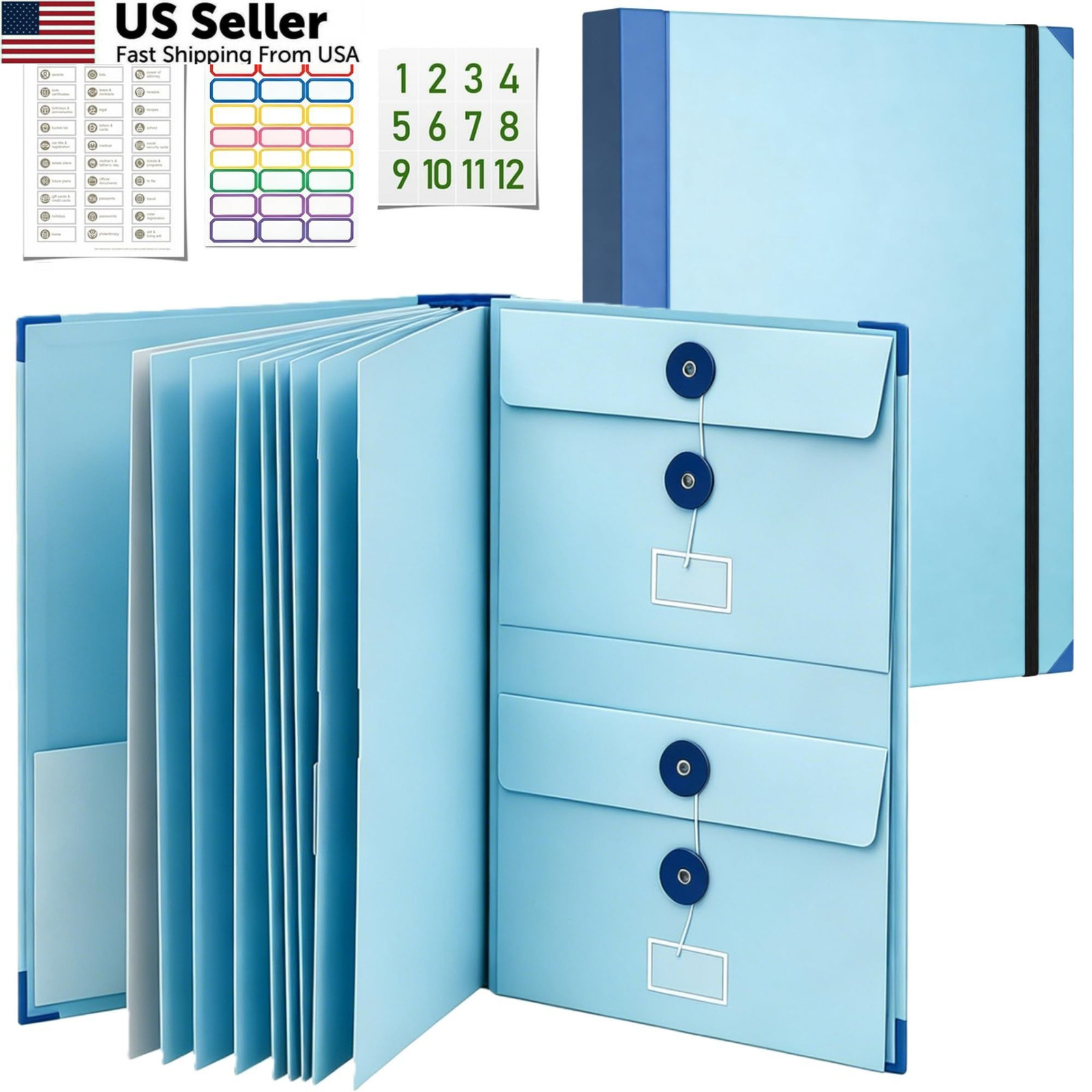 Important Document Organizer,Folders for Documents,Bound Expanding File Blue
