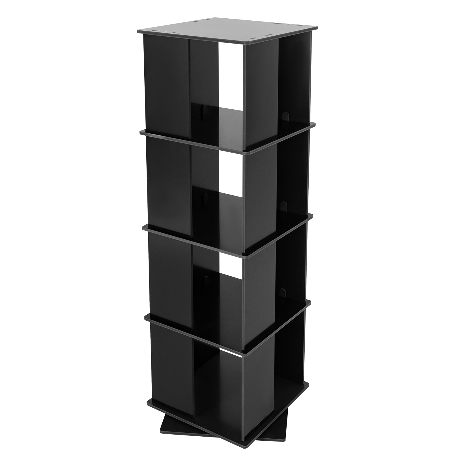 Black Bookcase Storage Shelf 360° Rotating Bookshelf Freestanding Display Rack