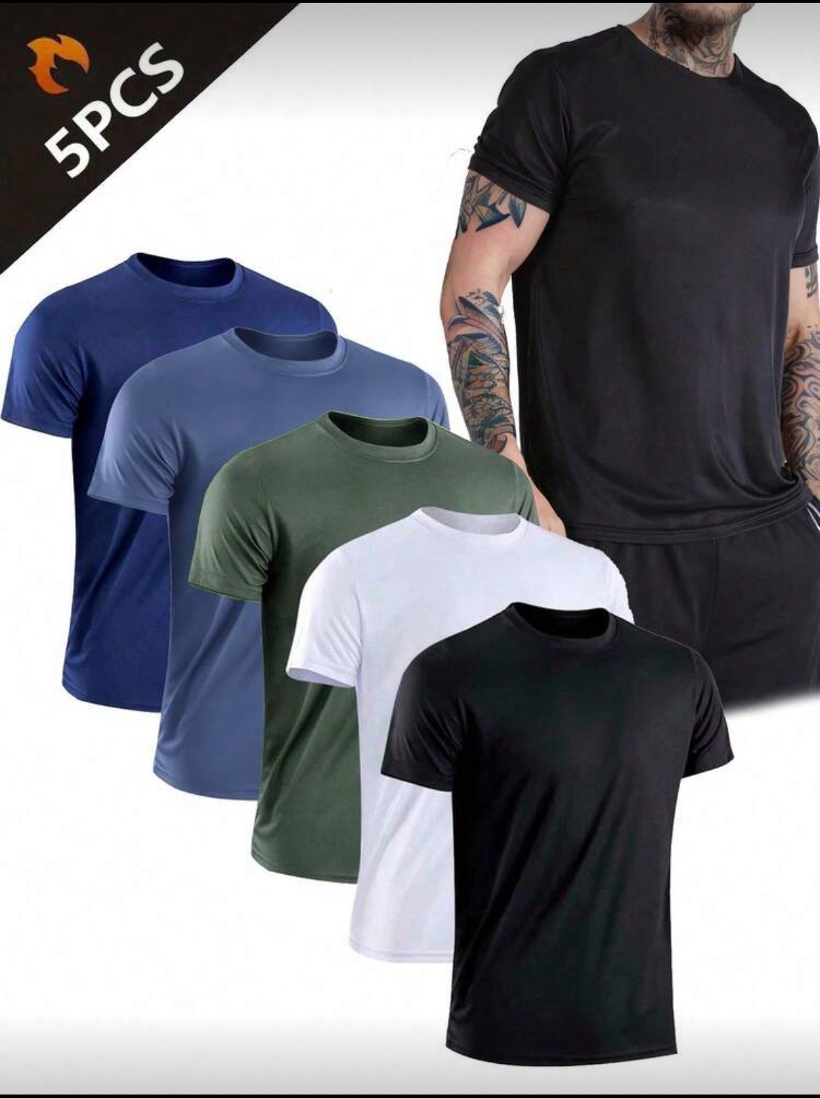 5PCS Men's Sport T-Shirt Top for Fitness Workout Running Gym Quick Dry