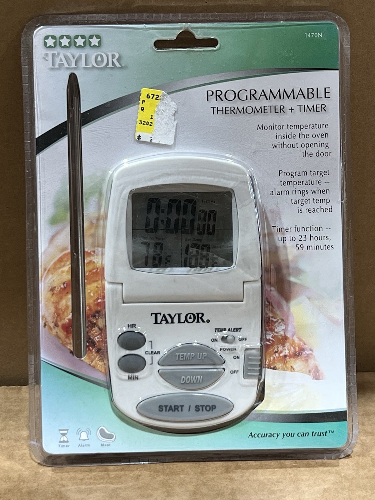 Taylor 1470N Digital Cooking Thermometer w/ Probe & Timer White New-Sealed