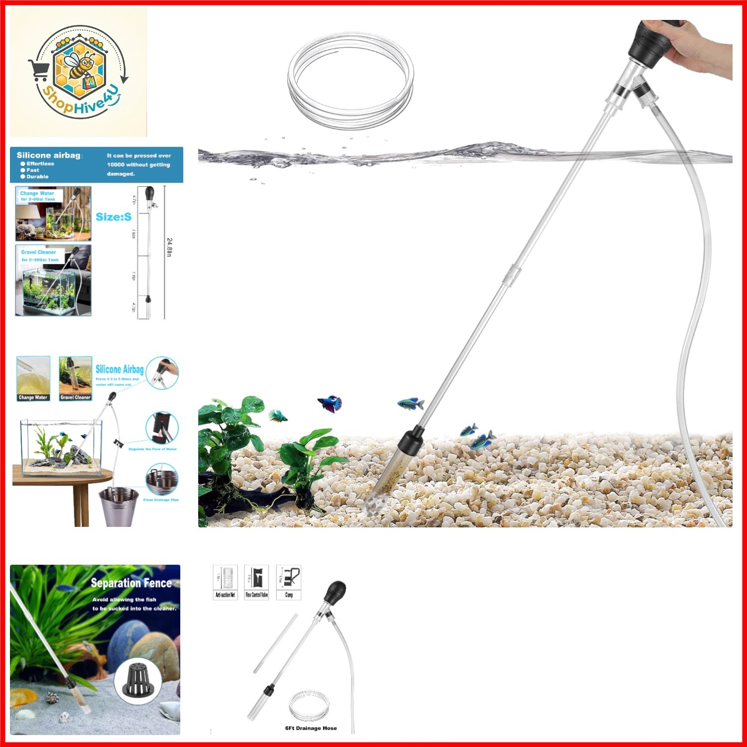Aquarium Small Gravel Cleaner 6Ft Hose Fish Tank Water Changer Sand Vacuum Si...