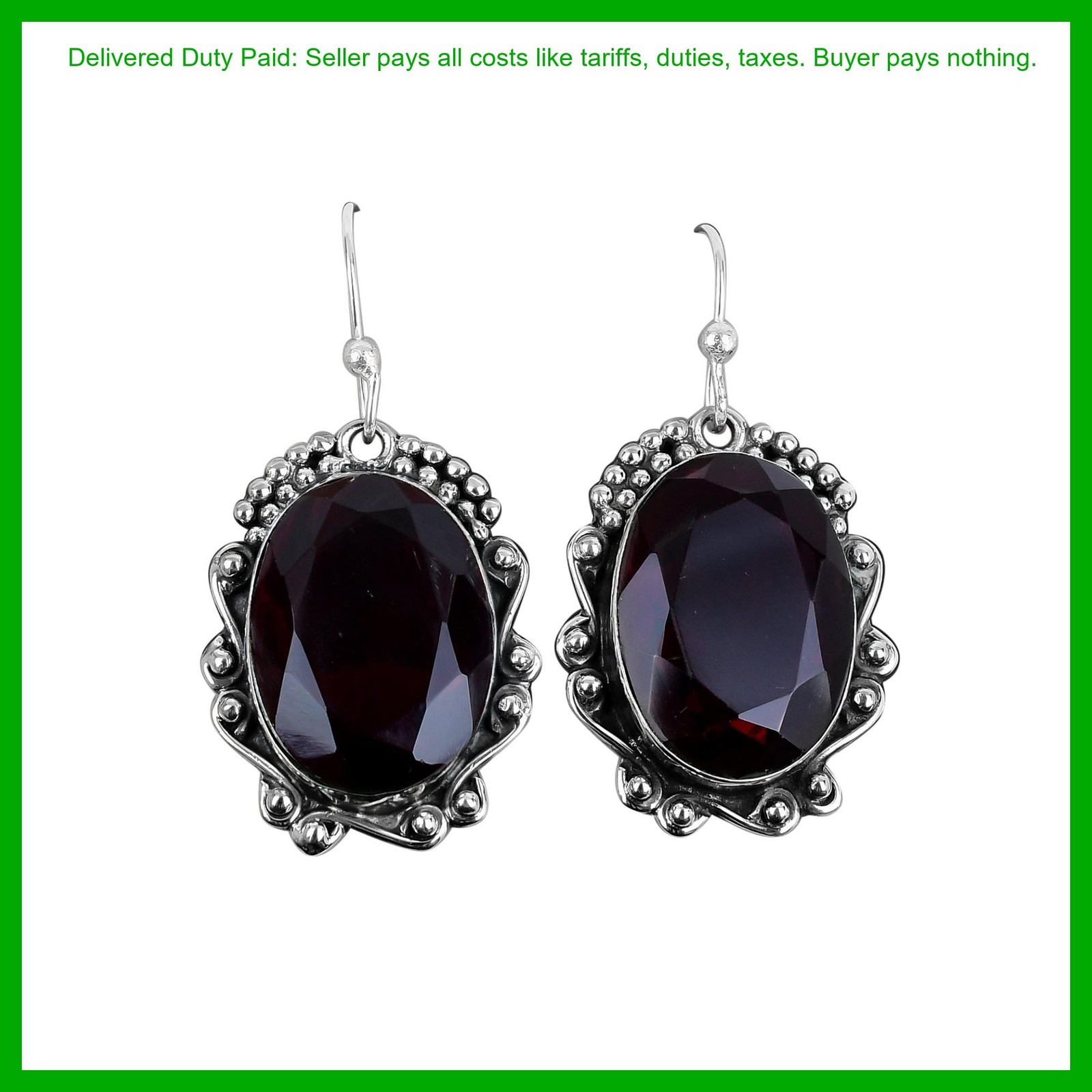 Oval Mozambique Garnet Gemstone 925 Sterling Silver Dangle Drop Earrings Jewelry