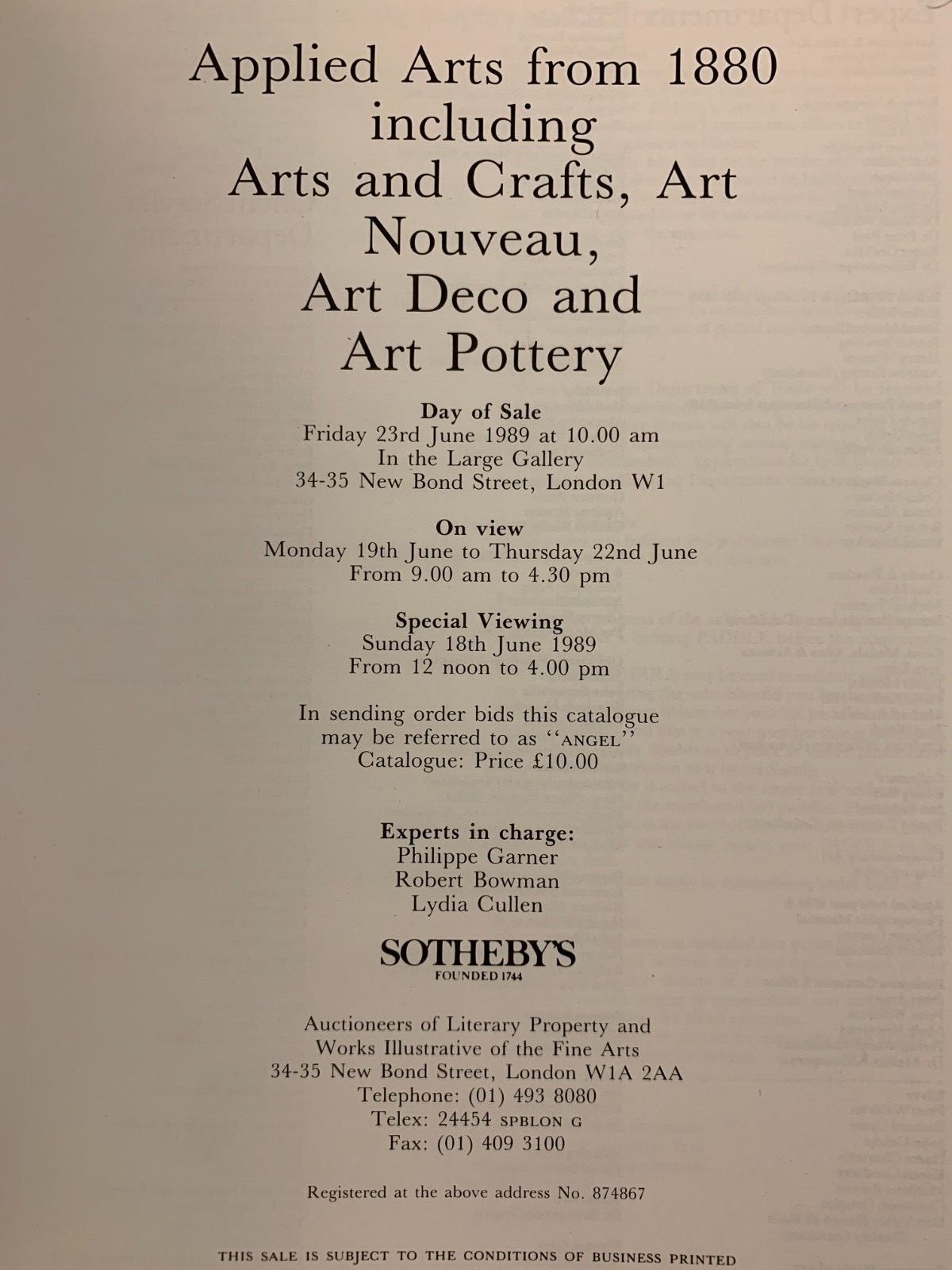 Sotheby's : Applied Arts from 1880 : 23 June 1989