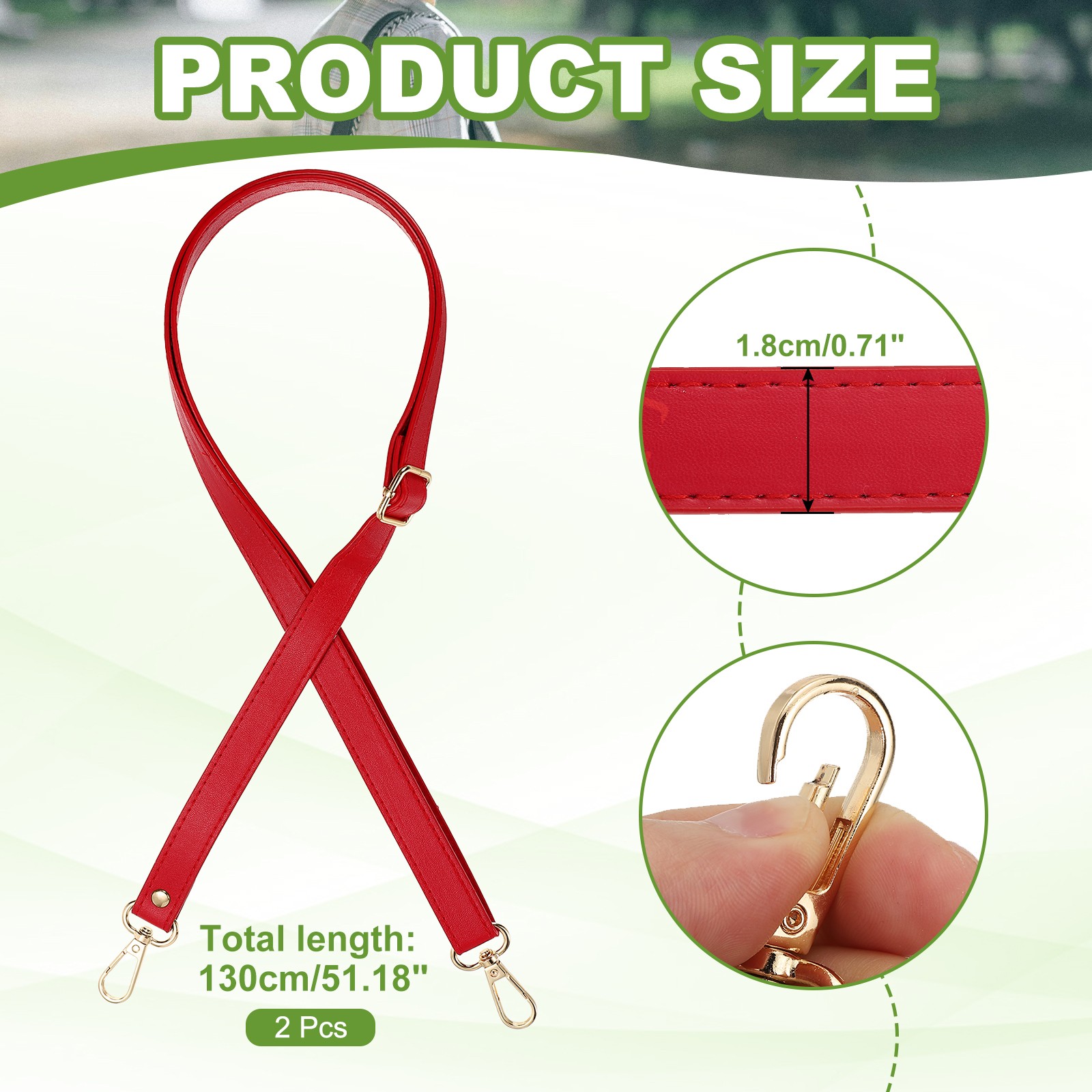 51" Leather Purse Strap Replacement Silver Buckle Handbag(2 Pack, Bright Red)