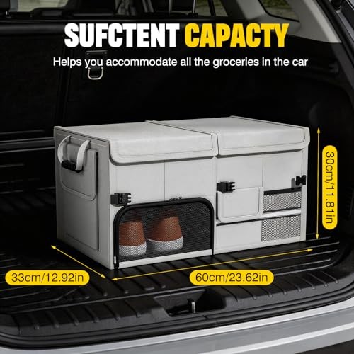 Foldable Car Trunk Organizer with Multi-Compartment – Expandable 30-60L White