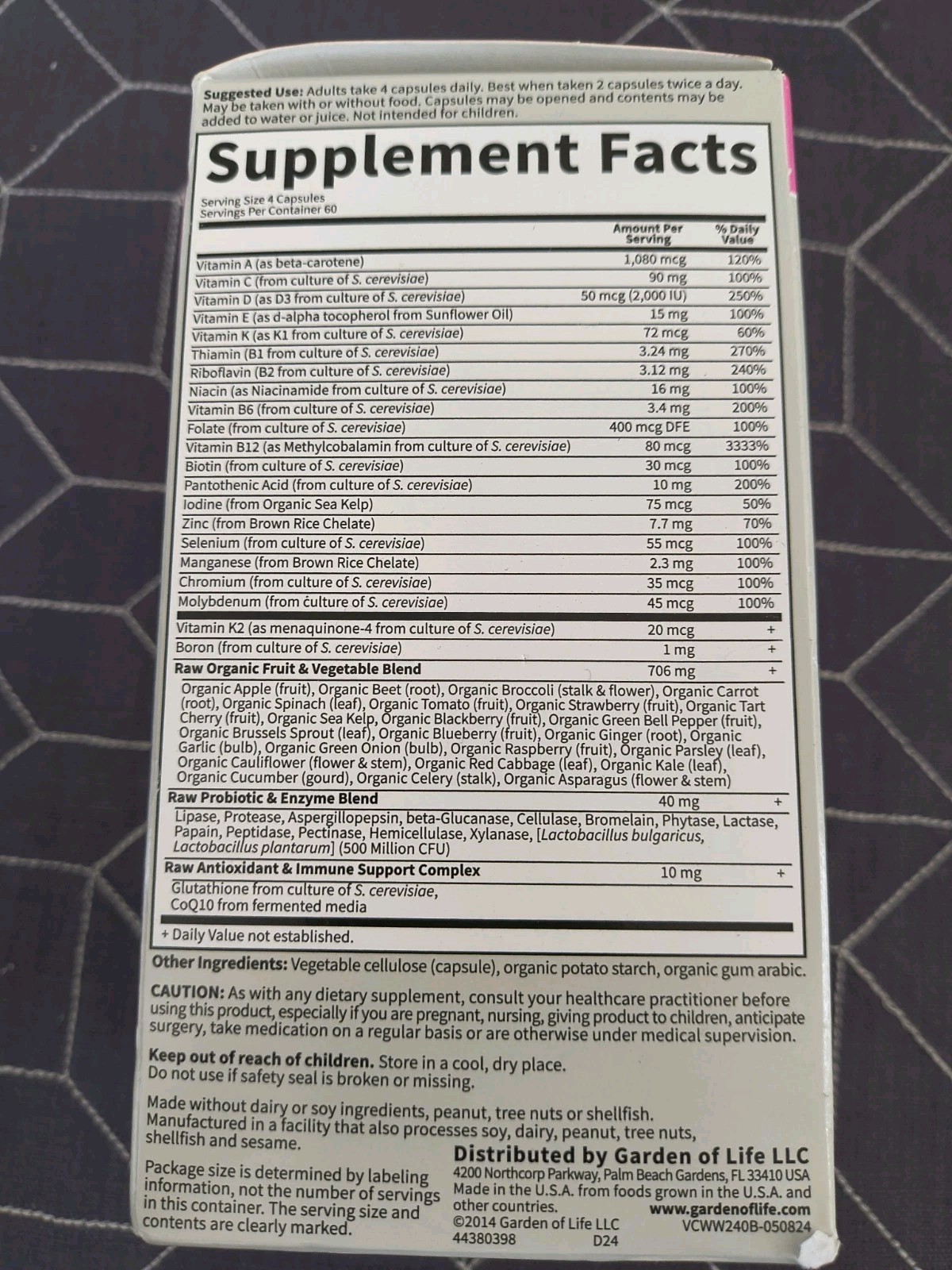 Garden of Life Vitamin Code 50 & Wiser Women 240 Vegetarian Caps Bb 5/31/26