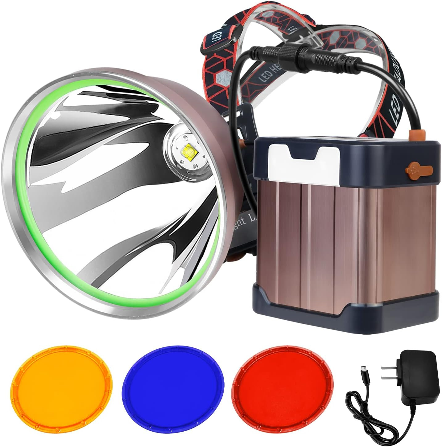 Rechargeable LED Headlamp Waterproof Spotlight 22000mAh Battery