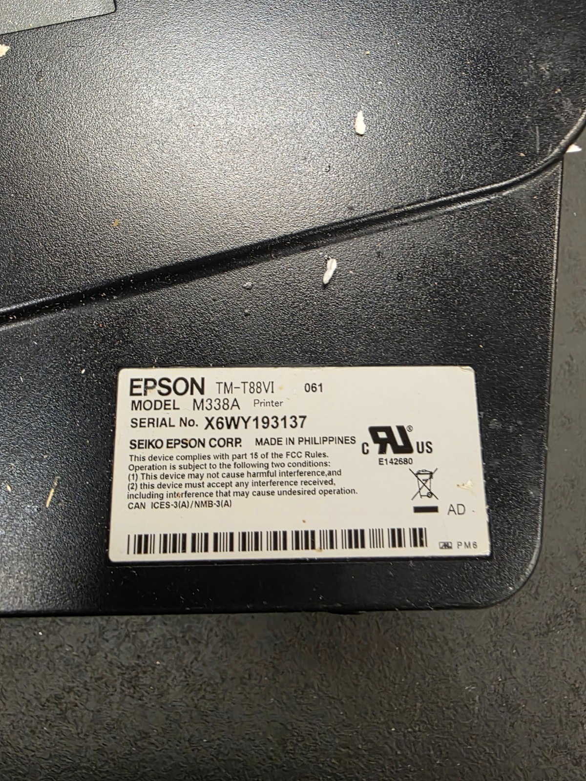 Epson TM-T88VI POS USB Thermal Printer M338A (Printer Only) UNTESTED/AS IS #17
