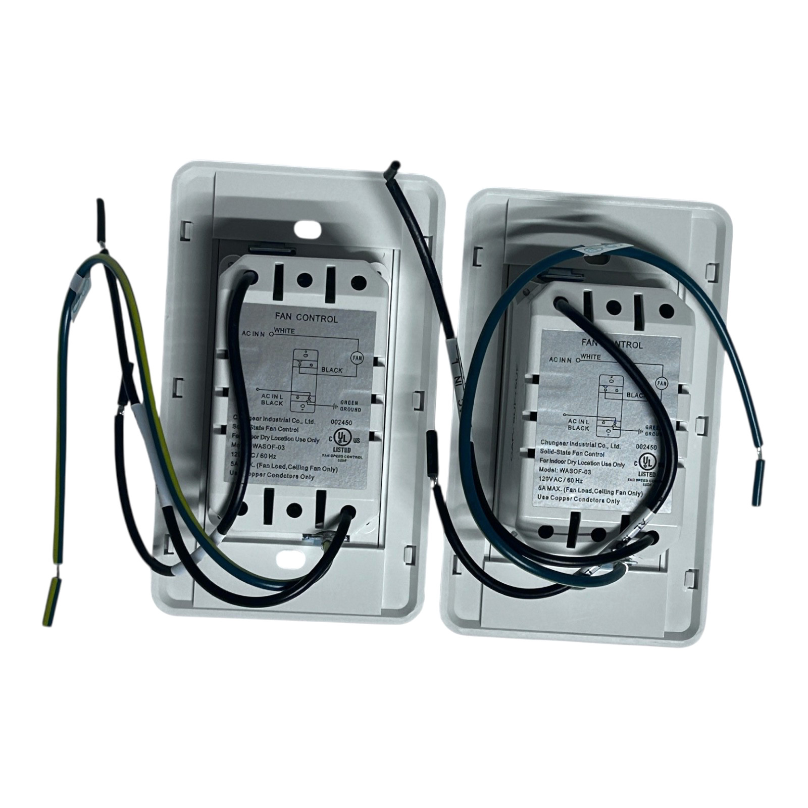 (2) Chungear 3 Speed Fan Light Dimmer Control Slide Switch Single Gang Decora