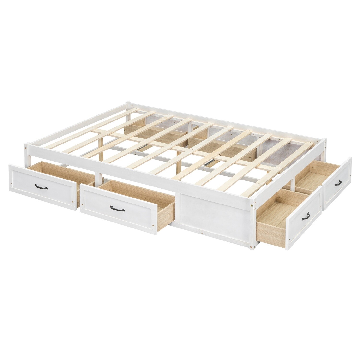 Full/Queen Size Bed Frame Wood Platform Bed Frame with 6 Drawers for Bedroom