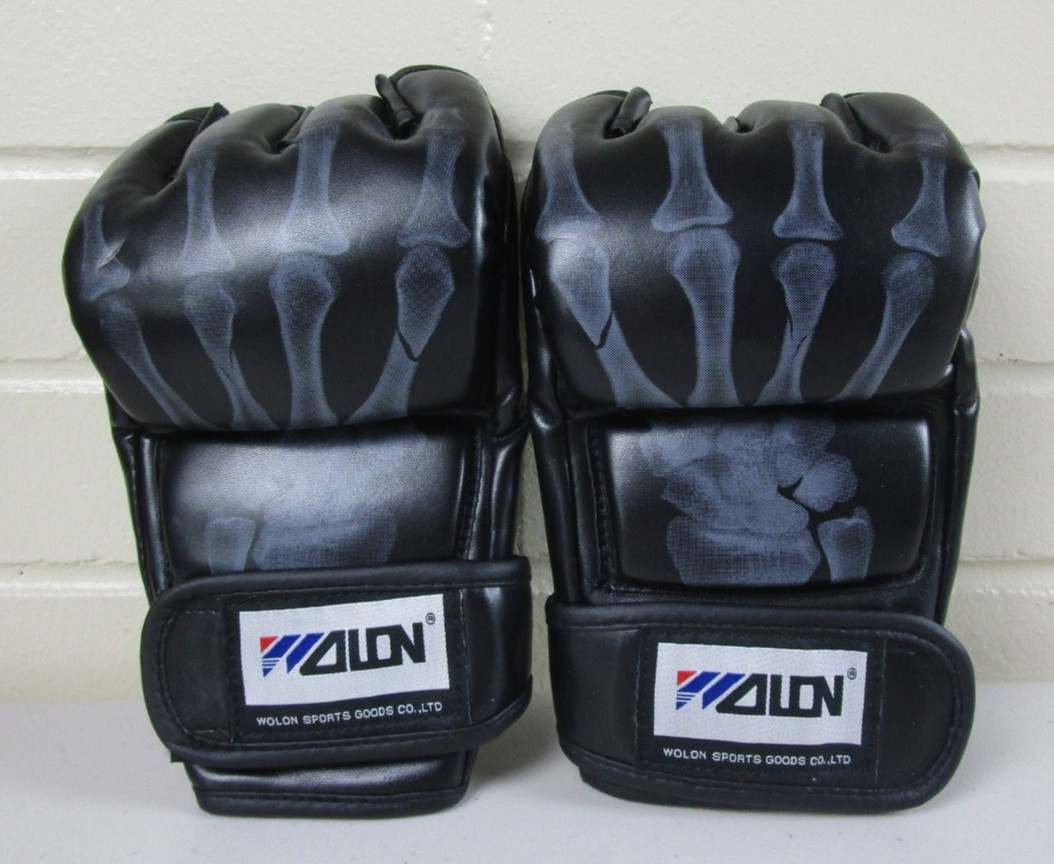 WOLON MMA Half Finger Padded Training Bag Gloves Skeleton Boxing Muay Tai