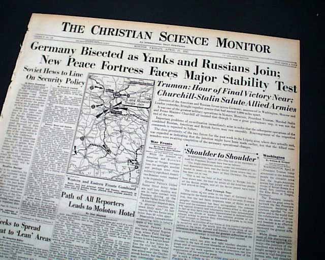 ELBE River DAY Soviet Russian & American Troops at Torgau Germany 1945 Newspaper