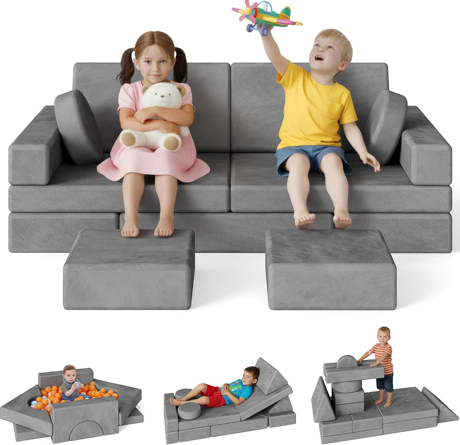 18Pcs Play Couch for Kids,Modular Kids Play Couch for Playroom Bedroom Living Ro