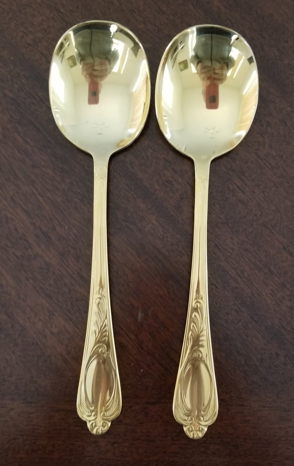Lot of 2 - 23/24K Gold Plated HARTVERGOLDET Germany 18/10 Serving Spoons 8 5/8”