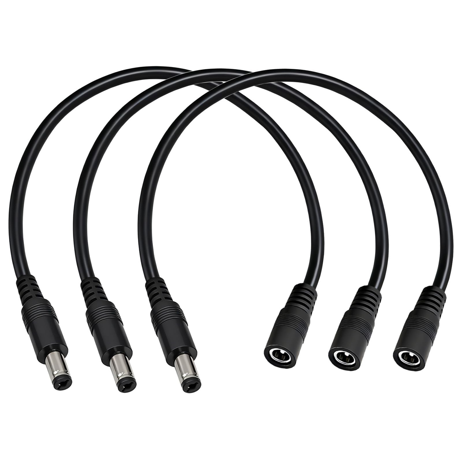 GGIPOWY 5.5mm x 2.1mm 12V DC Power Cable 3-Pack,DC5521 Male 1.0ft, Black 3pcs