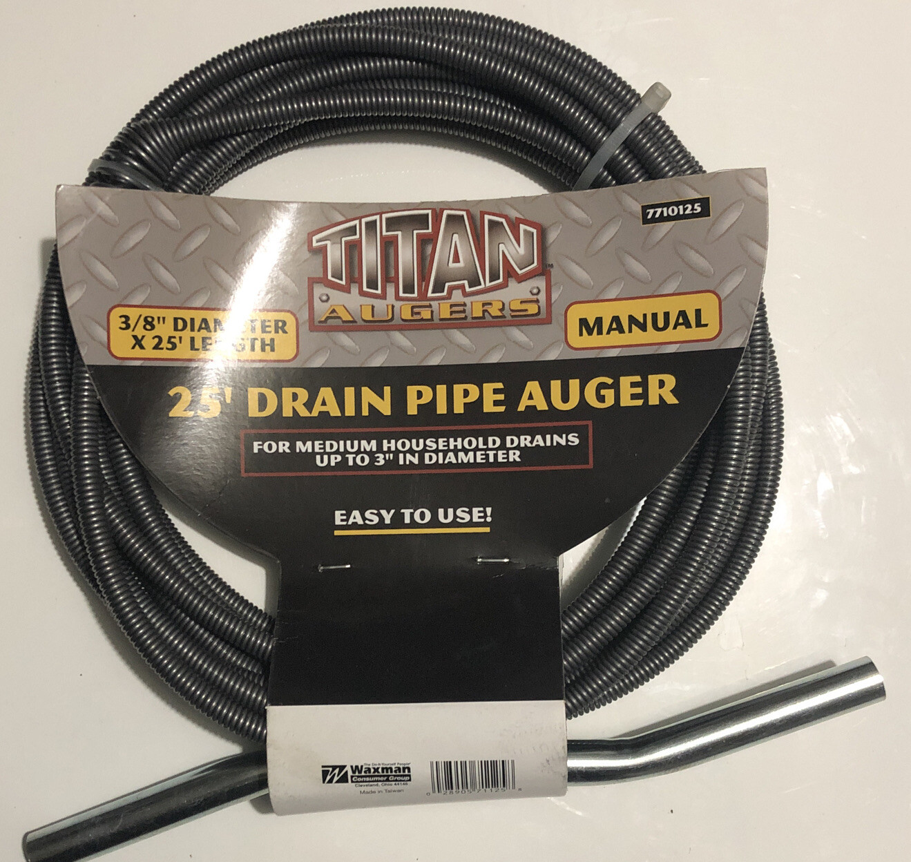Titan Augers 7710125 3/8" X 25’ Manual Drain Pipe Auger  Medium Drains Up To 3”