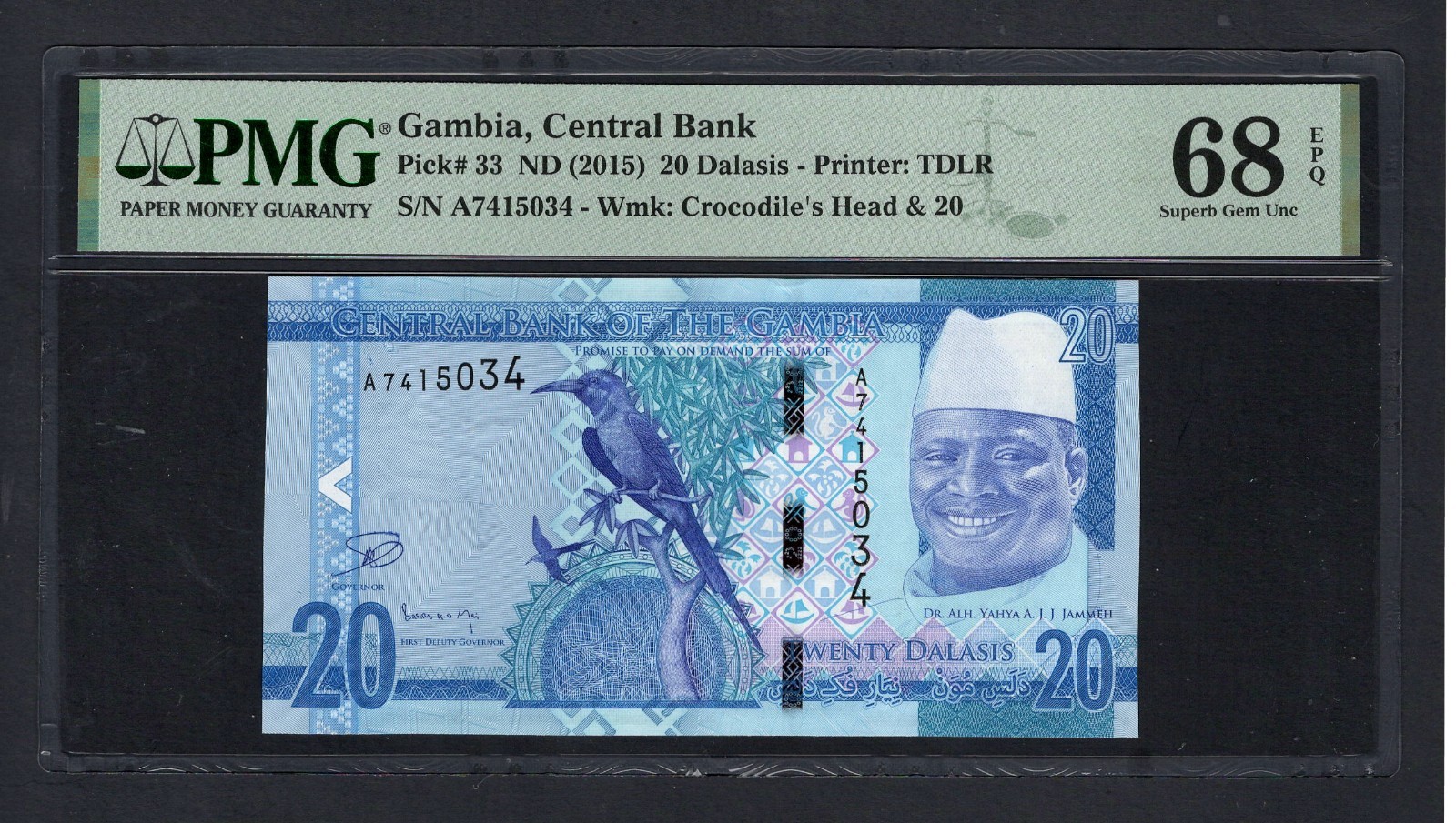Gambia 20 Dalasis ND(2015) P33 Uncirculated Graded 68