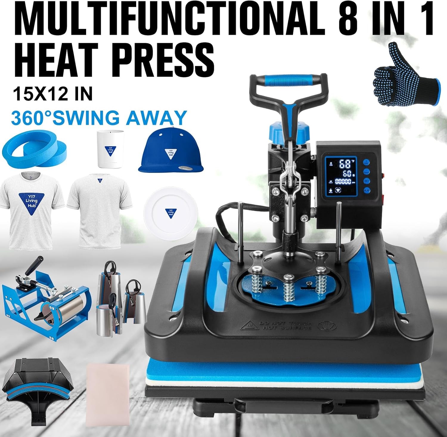 8 in 1 Heat Press Machine Sublimation Printing 15"x12" For T-Shirt Mug Hat Plate